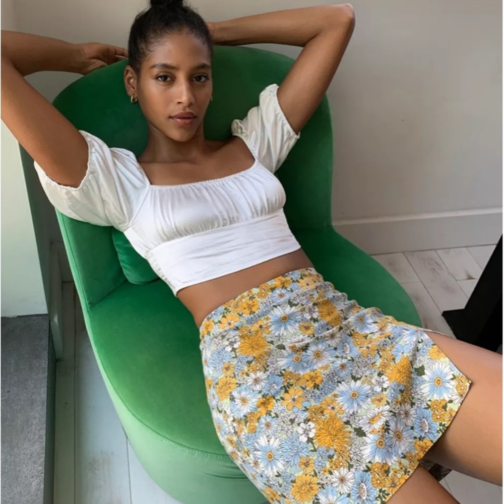 Urban Outfitters Yellow and Blue Floral Mini Skirt